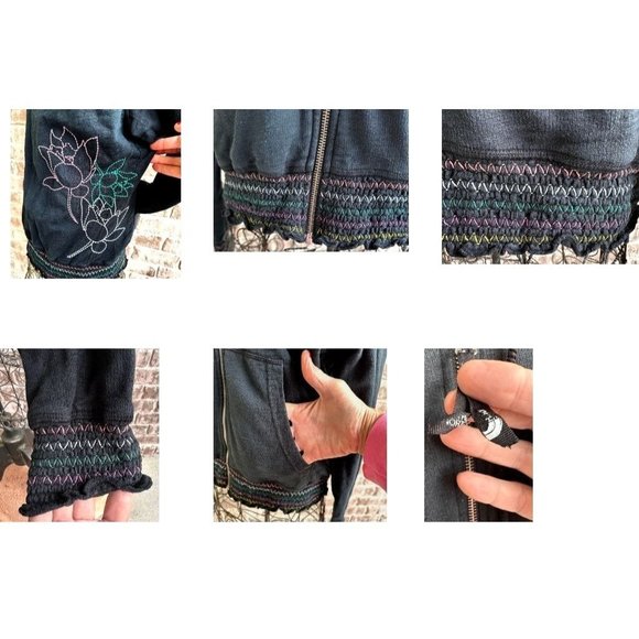 Vintage The North Face Women's Hooded Jacket Large Black Zip Embroidered… - Picture 6 of 12